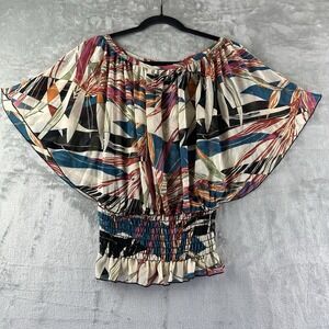 Oaft USA Top Women's M Multicolored Abstract Print Smocked Waistband